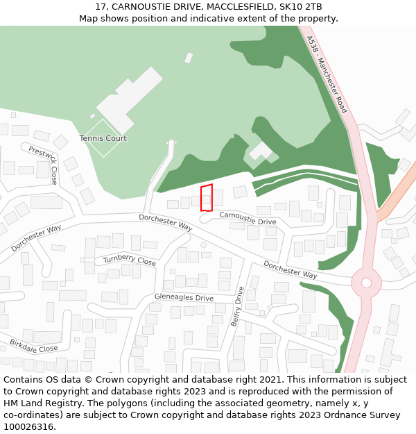 17, CARNOUSTIE DRIVE, MACCLESFIELD, SK10 2TB: Location map and indicative extent of plot