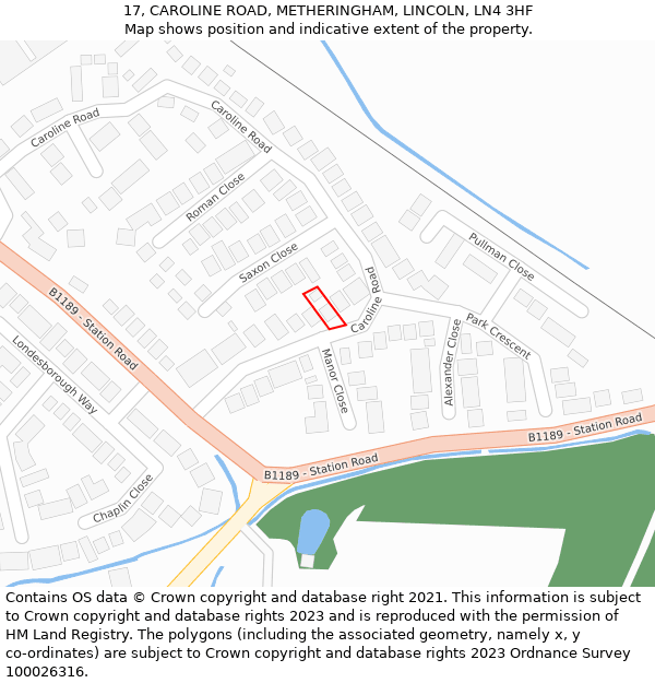 17, CAROLINE ROAD, METHERINGHAM, LINCOLN, LN4 3HF: Location map and indicative extent of plot