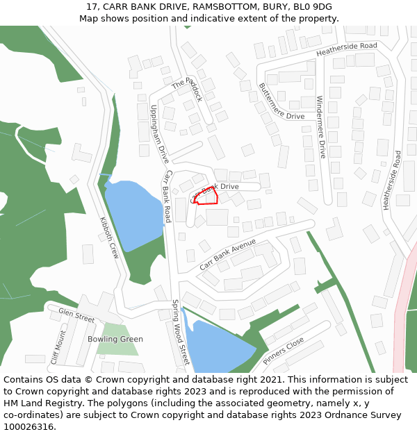 17, CARR BANK DRIVE, RAMSBOTTOM, BURY, BL0 9DG: Location map and indicative extent of plot