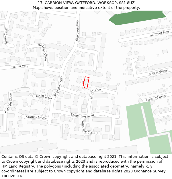 17, CARRION VIEW, GATEFORD, WORKSOP, S81 8UZ: Location map and indicative extent of plot