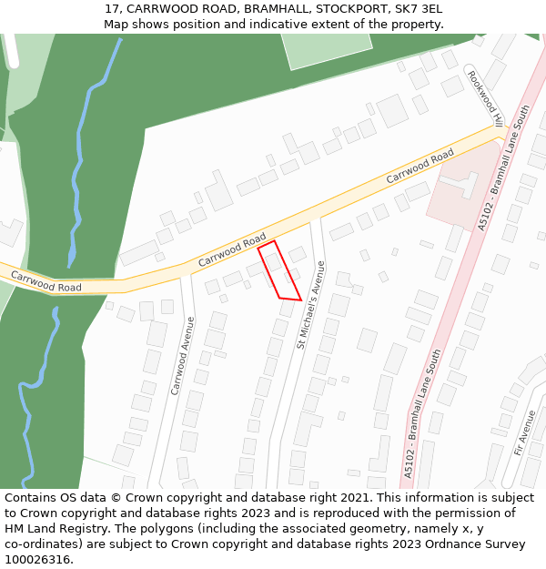 17, CARRWOOD ROAD, BRAMHALL, STOCKPORT, SK7 3EL: Location map and indicative extent of plot