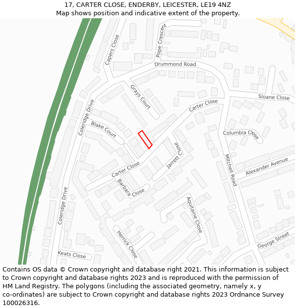 17, CARTER CLOSE, ENDERBY, LEICESTER, LE19 4NZ: Location map and indicative extent of plot