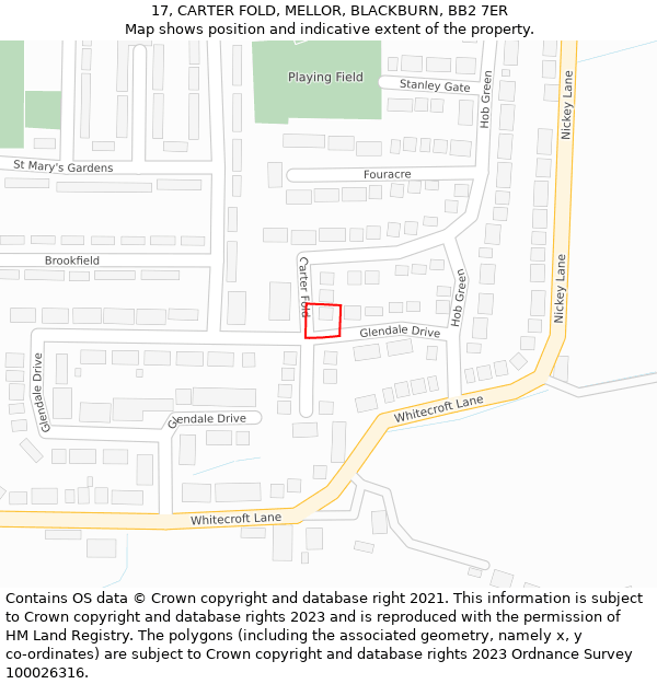 17, CARTER FOLD, MELLOR, BLACKBURN, BB2 7ER: Location map and indicative extent of plot