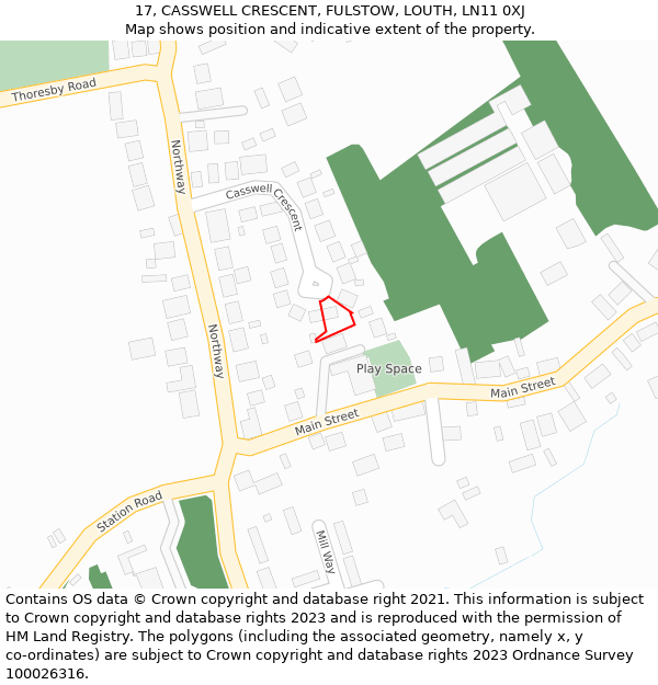 17, CASSWELL CRESCENT, FULSTOW, LOUTH, LN11 0XJ: Location map and indicative extent of plot