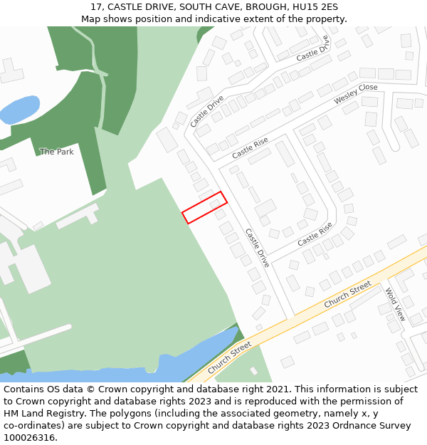 17, CASTLE DRIVE, SOUTH CAVE, BROUGH, HU15 2ES: Location map and indicative extent of plot