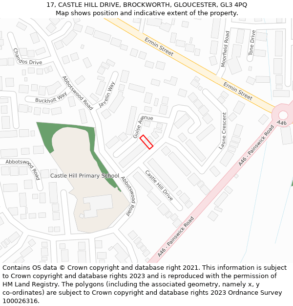17, CASTLE HILL DRIVE, BROCKWORTH, GLOUCESTER, GL3 4PQ: Location map and indicative extent of plot