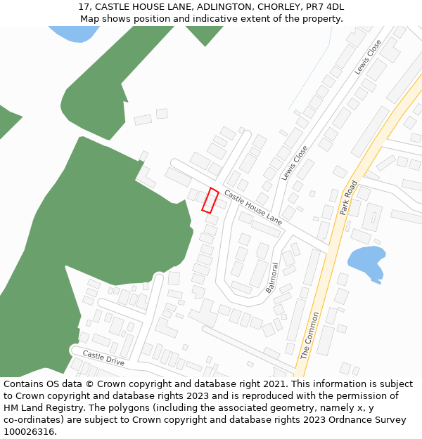 17, CASTLE HOUSE LANE, ADLINGTON, CHORLEY, PR7 4DL: Location map and indicative extent of plot