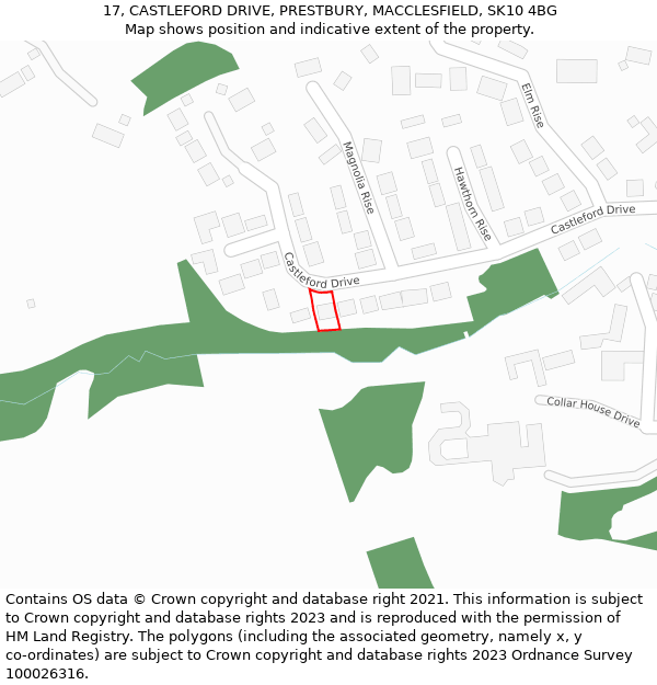 17, CASTLEFORD DRIVE, PRESTBURY, MACCLESFIELD, SK10 4BG: Location map and indicative extent of plot