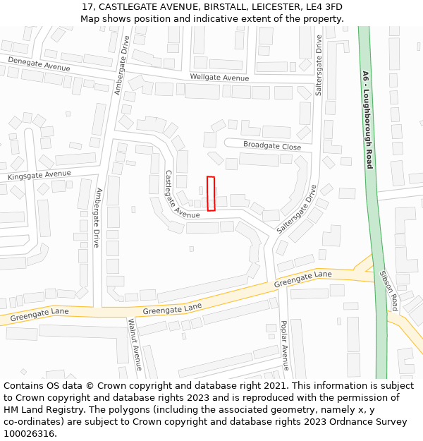 17, CASTLEGATE AVENUE, BIRSTALL, LEICESTER, LE4 3FD: Location map and indicative extent of plot