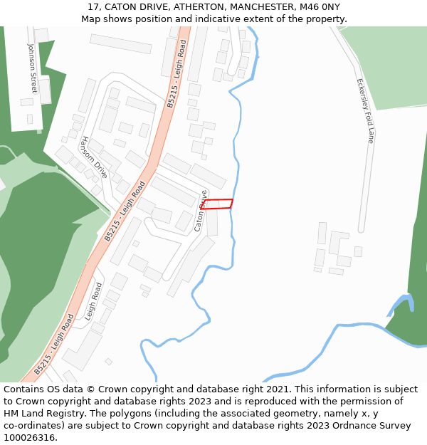 17, CATON DRIVE, ATHERTON, MANCHESTER, M46 0NY: Location map and indicative extent of plot