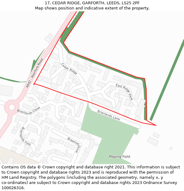 17, CEDAR RIDGE, GARFORTH, LEEDS, LS25 2PF: Location map and indicative extent of plot