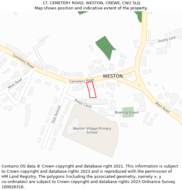 17, CEMETERY ROAD, WESTON, CREWE, CW2 5LQ: Location map and indicative extent of plot