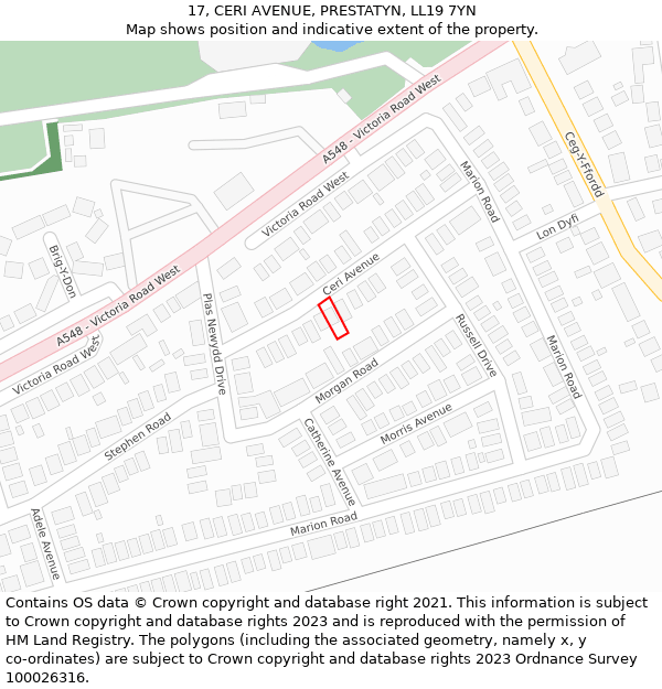 17, CERI AVENUE, PRESTATYN, LL19 7YN: Location map and indicative extent of plot