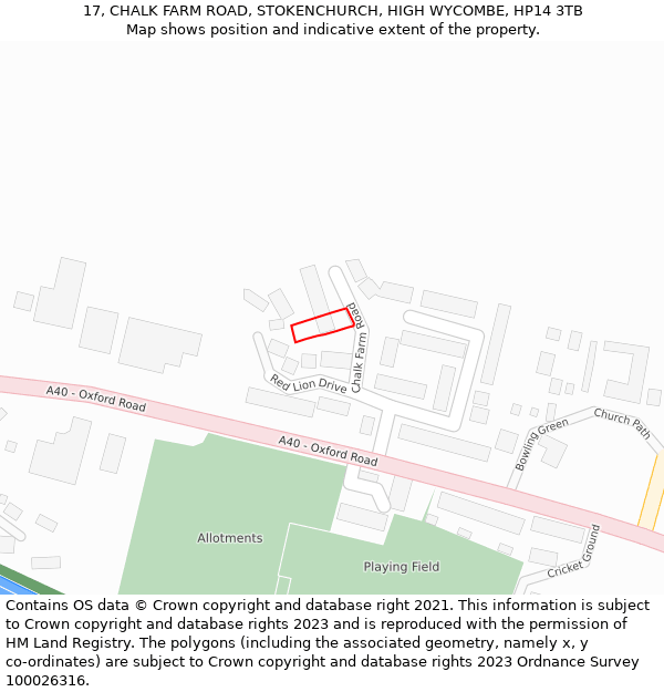 17, CHALK FARM ROAD, STOKENCHURCH, HIGH WYCOMBE, HP14 3TB: Location map and indicative extent of plot