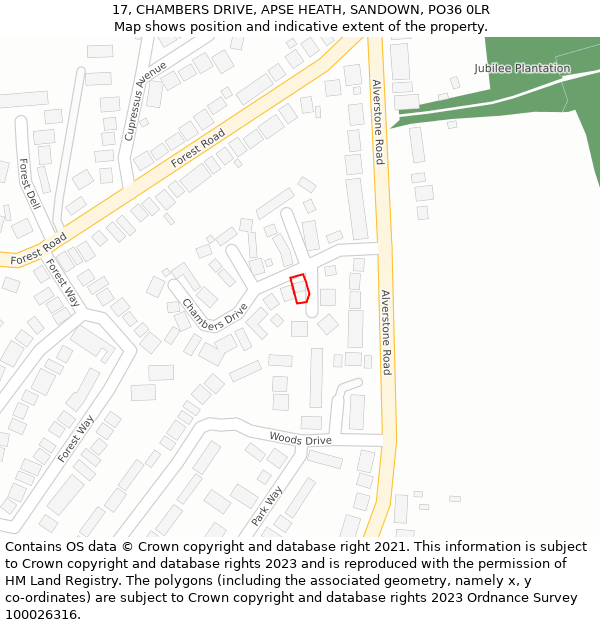 17, CHAMBERS DRIVE, APSE HEATH, SANDOWN, PO36 0LR: Location map and indicative extent of plot