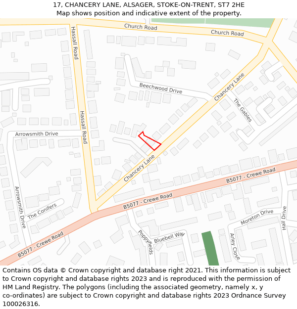 17, CHANCERY LANE, ALSAGER, STOKE-ON-TRENT, ST7 2HE: Location map and indicative extent of plot