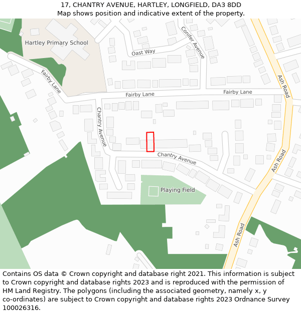 17, CHANTRY AVENUE, HARTLEY, LONGFIELD, DA3 8DD: Location map and indicative extent of plot
