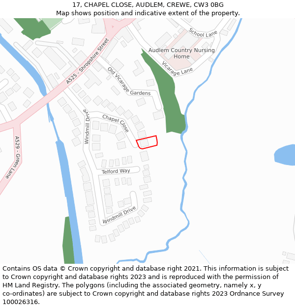 17, CHAPEL CLOSE, AUDLEM, CREWE, CW3 0BG: Location map and indicative extent of plot