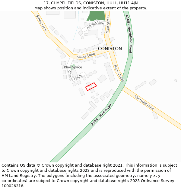 17, CHAPEL FIELDS, CONISTON, HULL, HU11 4JN: Location map and indicative extent of plot