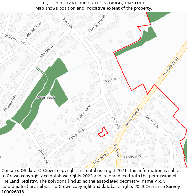 17, CHAPEL LANE, BROUGHTON, BRIGG, DN20 0HP: Location map and indicative extent of plot