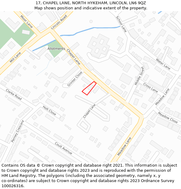 17, CHAPEL LANE, NORTH HYKEHAM, LINCOLN, LN6 9QZ: Location map and indicative extent of plot