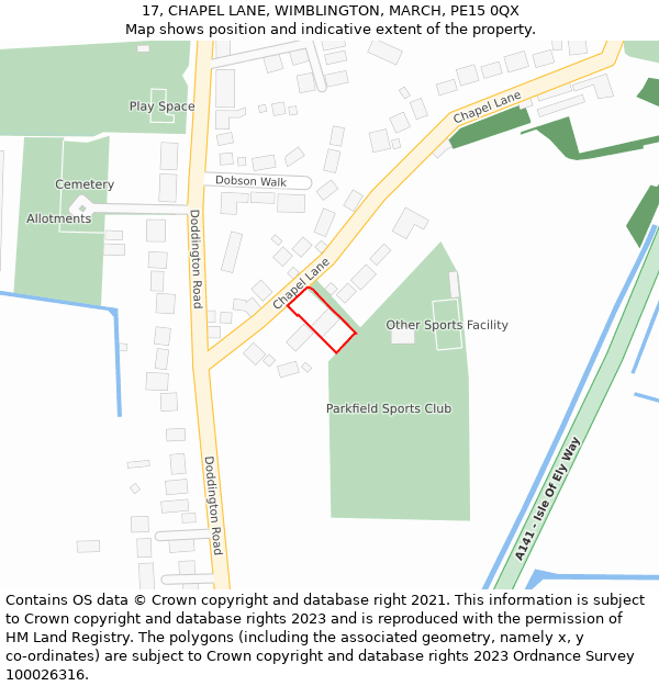 17, CHAPEL LANE, WIMBLINGTON, MARCH, PE15 0QX: Location map and indicative extent of plot