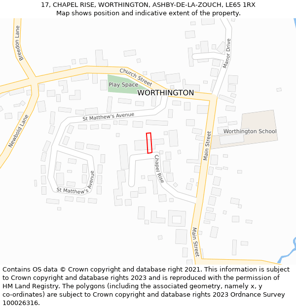 17, CHAPEL RISE, WORTHINGTON, ASHBY-DE-LA-ZOUCH, LE65 1RX: Location map and indicative extent of plot