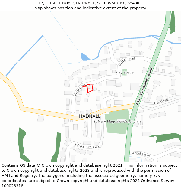 17, CHAPEL ROAD, HADNALL, SHREWSBURY, SY4 4EH: Location map and indicative extent of plot