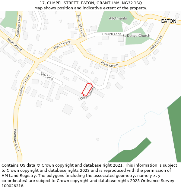 17, CHAPEL STREET, EATON, GRANTHAM, NG32 1SQ: Location map and indicative extent of plot