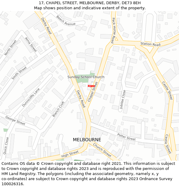 17, CHAPEL STREET, MELBOURNE, DERBY, DE73 8EH: Location map and indicative extent of plot