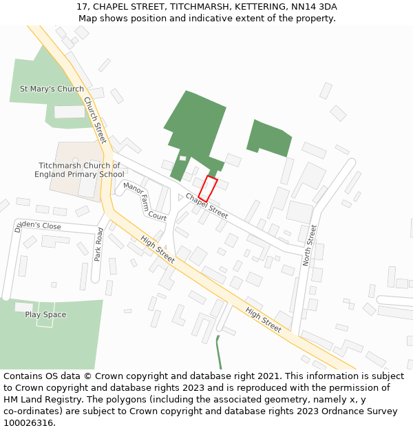 17, CHAPEL STREET, TITCHMARSH, KETTERING, NN14 3DA: Location map and indicative extent of plot