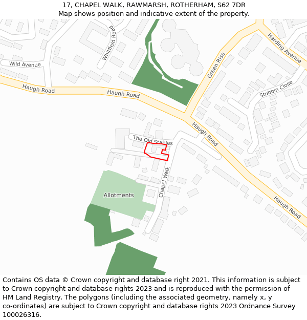 17, CHAPEL WALK, RAWMARSH, ROTHERHAM, S62 7DR: Location map and indicative extent of plot