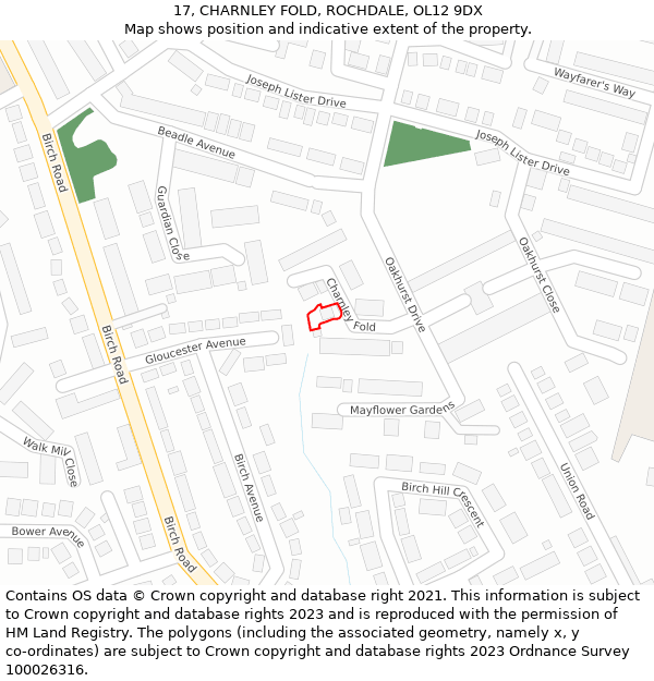 17, CHARNLEY FOLD, ROCHDALE, OL12 9DX: Location map and indicative extent of plot