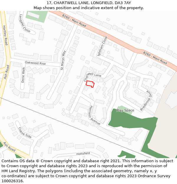 17, CHARTWELL LANE, LONGFIELD, DA3 7AY: Location map and indicative extent of plot