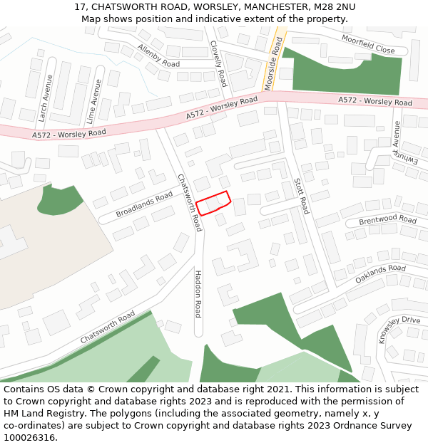17, CHATSWORTH ROAD, WORSLEY, MANCHESTER, M28 2NU: Location map and indicative extent of plot