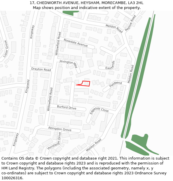 17, CHEDWORTH AVENUE, HEYSHAM, MORECAMBE, LA3 2HL: Location map and indicative extent of plot