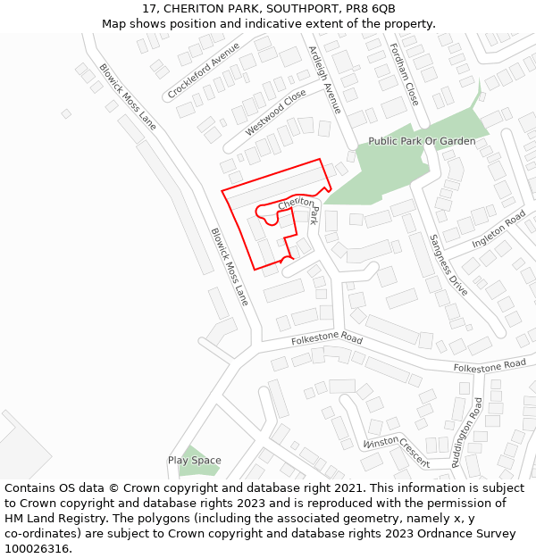 17, CHERITON PARK, SOUTHPORT, PR8 6QB: Location map and indicative extent of plot