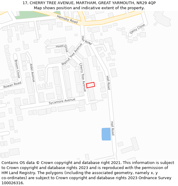 17, CHERRY TREE AVENUE, MARTHAM, GREAT YARMOUTH, NR29 4QP: Location map and indicative extent of plot