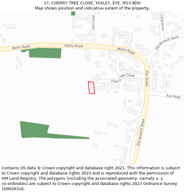 17, CHERRY TREE CLOSE, YAXLEY, EYE, IP23 8DH: Location map and indicative extent of plot