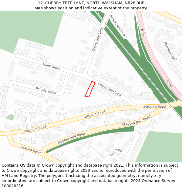 17, CHERRY TREE LANE, NORTH WALSHAM, NR28 0HR: Location map and indicative extent of plot