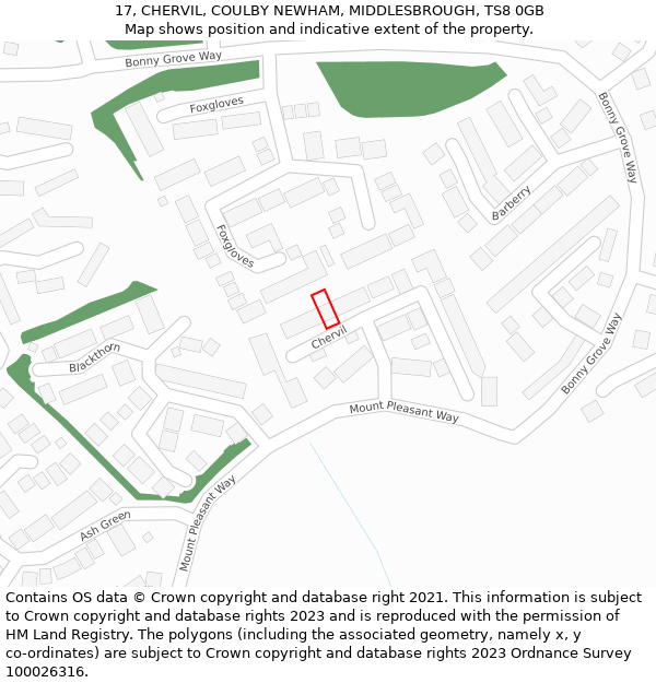 17, CHERVIL, COULBY NEWHAM, MIDDLESBROUGH, TS8 0GB: Location map and indicative extent of plot