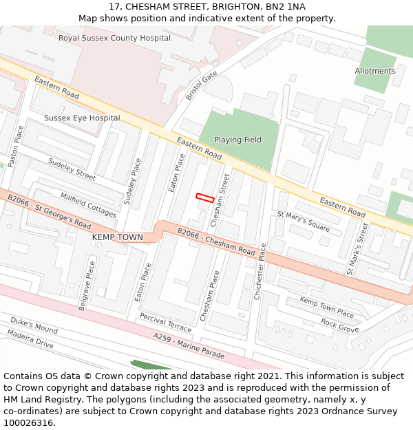 17, CHESHAM STREET, BRIGHTON, BN2 1NA: Location map and indicative extent of plot
