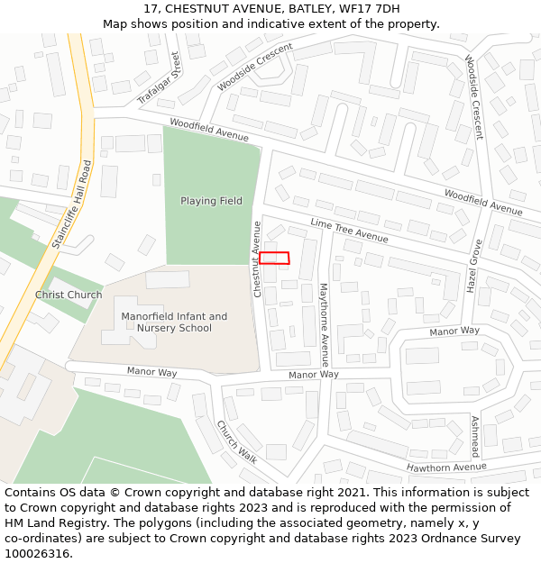 17, CHESTNUT AVENUE, BATLEY, WF17 7DH: Location map and indicative extent of plot