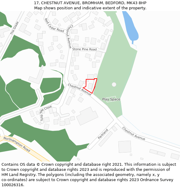 17, CHESTNUT AVENUE, BROMHAM, BEDFORD, MK43 8HP: Location map and indicative extent of plot