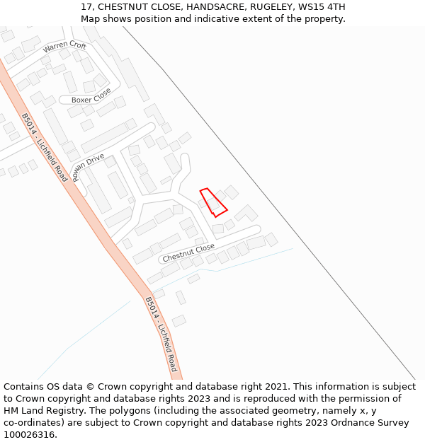 17, CHESTNUT CLOSE, HANDSACRE, RUGELEY, WS15 4TH: Location map and indicative extent of plot