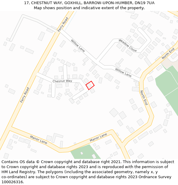 17, CHESTNUT WAY, GOXHILL, BARROW-UPON-HUMBER, DN19 7UA: Location map and indicative extent of plot