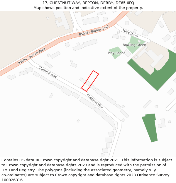 17, CHESTNUT WAY, REPTON, DERBY, DE65 6FQ: Location map and indicative extent of plot