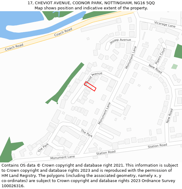 17, CHEVIOT AVENUE, CODNOR PARK, NOTTINGHAM, NG16 5QQ: Location map and indicative extent of plot