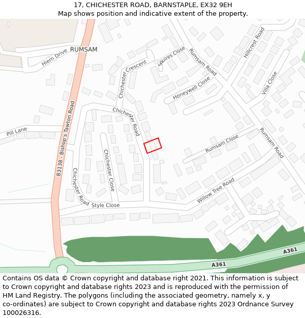 17, CHICHESTER ROAD, BARNSTAPLE, EX32 9EH: Location map and indicative extent of plot