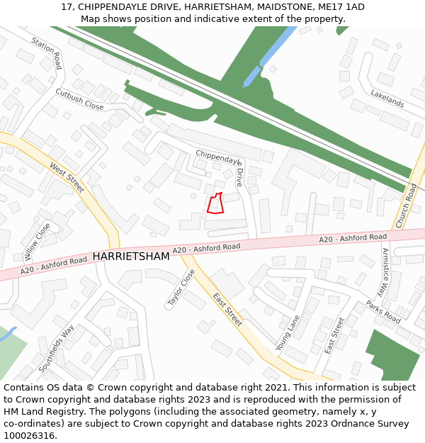 17, CHIPPENDAYLE DRIVE, HARRIETSHAM, MAIDSTONE, ME17 1AD: Location map and indicative extent of plot